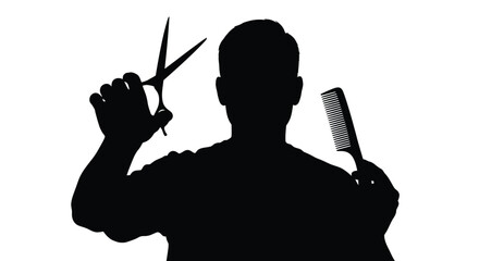Barber holding scissors and comb a striking black silhouette © Nazrul