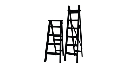 Two wooden ladders stand against a white background a stark silhouette © Nazrul