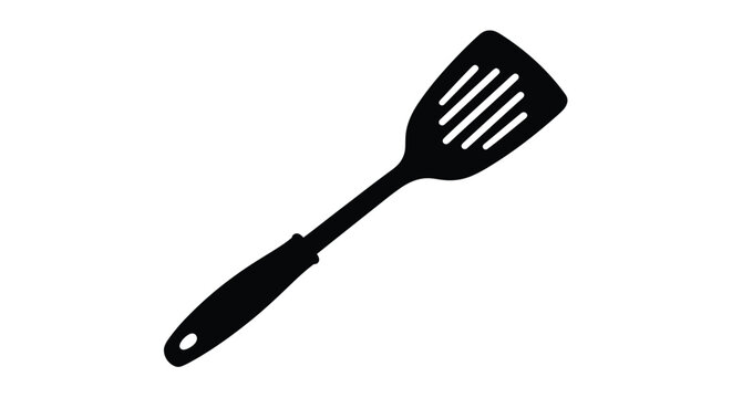 Black spatula displayed against a white background a simple silhouette
