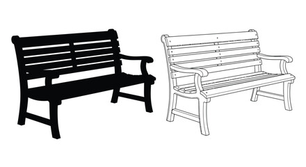 Two park benches one a solid black form depicted as a silhouette © Nazrul