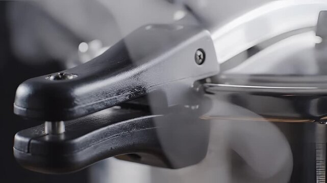 Closeup of a Pressure Cooker Handle Mechanism.