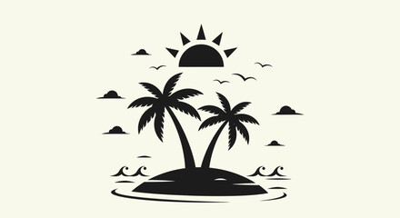 Fototapeta premium Black silhouette of two palm trees.