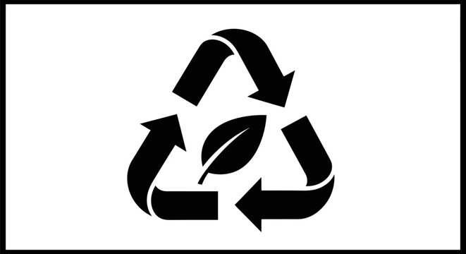 Recycling symbol with leaf logo.