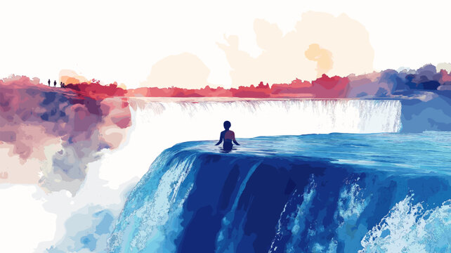 Victoria Falls Devils Pool. Victoria Falls Devils Pool hand drawn watercolor illustration on white background