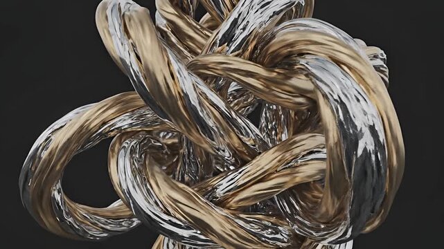 Abstract Metallic Sculpture with Intertwined Strands.