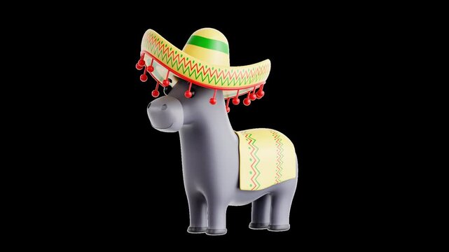 Cute Mexican Donkey with Sombrero Hat