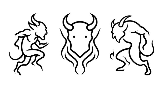Set of Simple Devil Line Art Designs