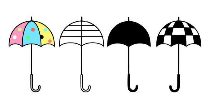 Umbrella illustration icon set, with outline and silhouette design, isolated on transparent background