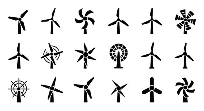 Set of Wind Turbine Icons and Symbols