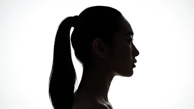 Silhouette of a woman with ponytail.