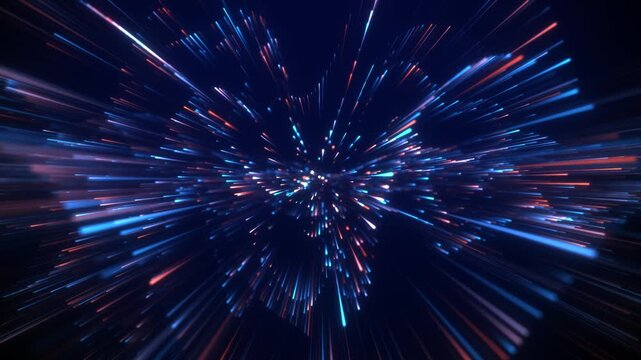 Abstract colorful wavy background in bright blue and orange colors on black backdrop. Modern colorful wallpaper. Seamless loop animation. 3d rendering.