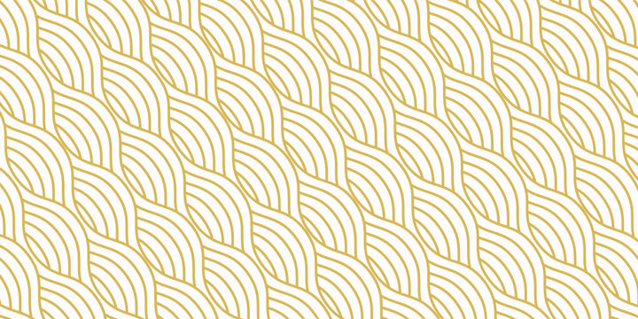 Yellow instant noodle, pasta and spaghetti texture with geometric wavy lines. Ramen, pasta vector pattern. Background abstract food illustration