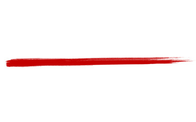 Vibrant red paint brush stroke on white background, horizontal acrylic smear with textured edges, artistic crimson ink line for graphic design © Zaingill