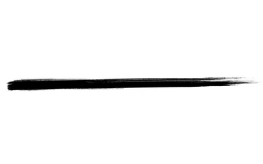 Minimalist black ink brush stroke, horizontal hand painted paint line on white background, artistic calligraphy ink wash texture for graphic design © Zaingill