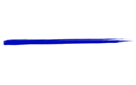 Vibrant blue paint stroke on white background, artistic acrylic brush stroke, horizontal cobalt blue ink smear for graphic design elements
