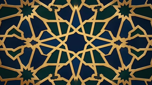 Intricate geometric pattern with gold and blue tiling, evoking ancient artistry and traditional design elements