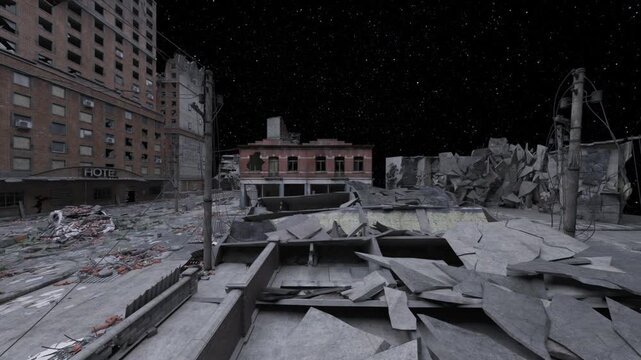荒廃した街の風景　3DCGレンダリング