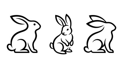 Obraz premium Minimalist Black and White Rabbit Logos in Various Poses