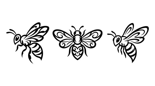 Elegant Black and White Bee Silhouettes