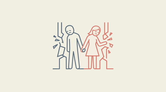 Couple Holding Hands Amidst Cracking Walls