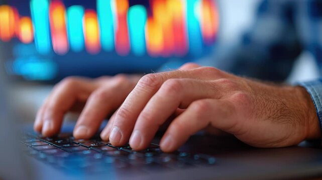 Coding the Future: Close-up of hands typing diligently on a laptop keyboard. The focus is on the rapid exchange of information.