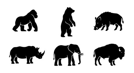 Silhouette animals vector illustration featuring gorilla bear boar rhino elephant and bison vector art © black man