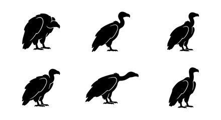 Fototapeta premium Vulture silhouettes illustration: vector graphic of black vultures in various poses and angles