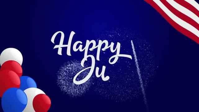 4th of july celebration with balloons, fireworks, american flag, stars. Suitable for holiday designs, social media posts, event promotions.