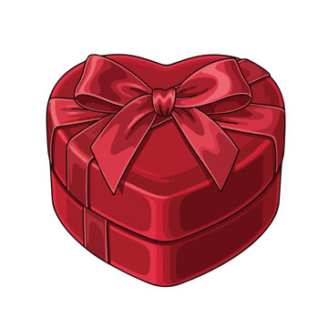 Red Heart Shaped Gift Box with Bow.