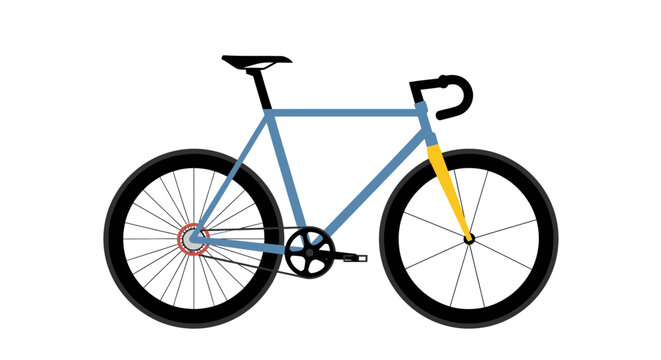 Flat Vector Illustration of a Modern Road Bicycle with Blue Frame and Yellow Fork Isolated on White Background