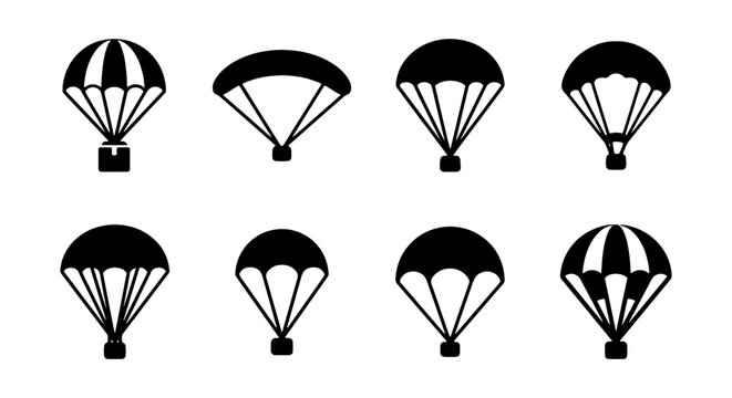 Collection of parachute vector design elements for skydiving and adventure sports graphics design