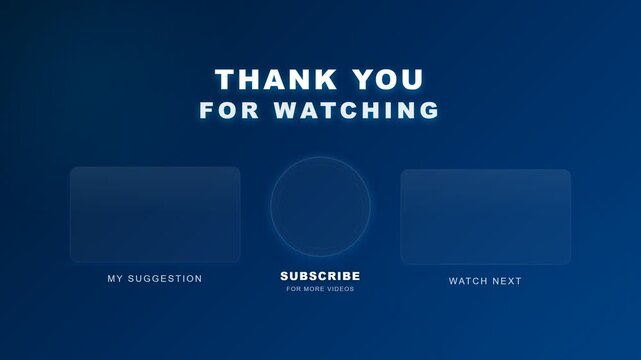 Digital end screen graphic offers viewers engaging options to continue watching content with clear calls to action for subscribing and viewing suggestions, enhancing viewer retention and channel
