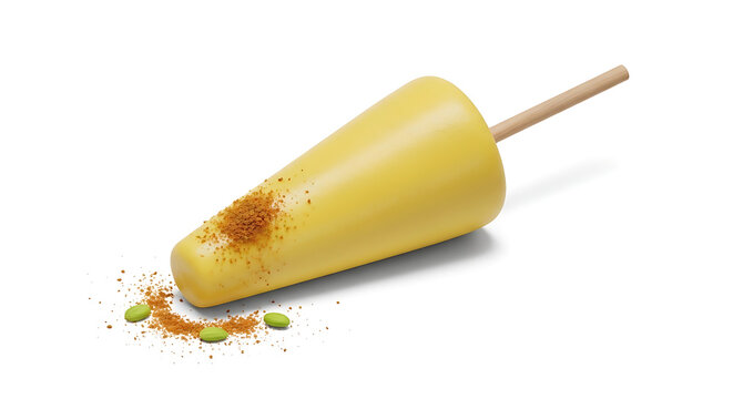 Kulfi ice cream on a stick with scattered spices and pistachios, traditional frozen dessert, perfect for summer treats and Indian cuisine