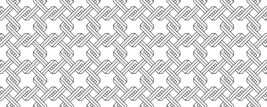 Seamless vector pattern featuring a black and white impossible rhombus optical illusion lattice