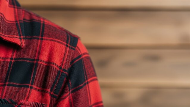 Close-up of a red and black plaid flannel shirt.