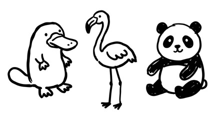 Cartoon animals illustration in black and white © Wagiman Studio