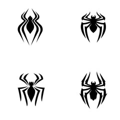 Fototapeta premium Four Black Stylized Spider Logos Collection on White Background