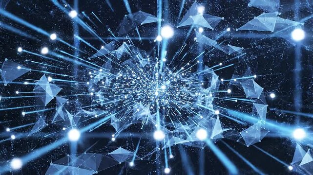 A stunning video showcasing a vibrant blue explosion of light and energy in a dark space