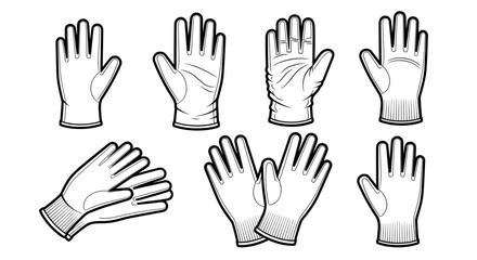 Fototapeta premium A set of seven pairs of hands in different positions in a minimalist line art style