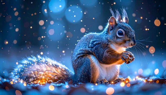 Squirrel with glowing bokeh background