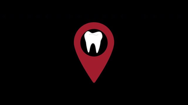 Dental clinic location icon with tooth symbol inside a map marker