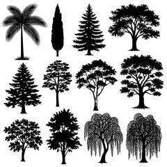 Obraz premium Collection of various tree silhouettes for design and illustration.