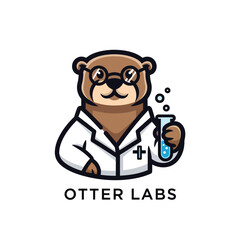 Obraz premium Cartoon mascot logo design of a scientist otter holding a test tube for Otter Labs.