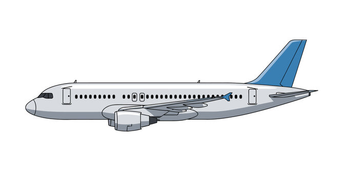 Commercial Passenger Airplane Illustration - Side View Jet Airliner Isolated on White Background for Aviation and Travel Concepts