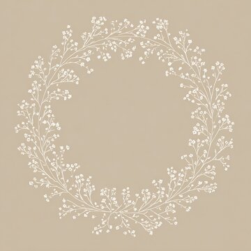 General decoration, wreath, floral, Elegant floral wreath design in beige and white for greeting cards, wedding invitations, and home decor with a minimalist style and calm mood, minimalist