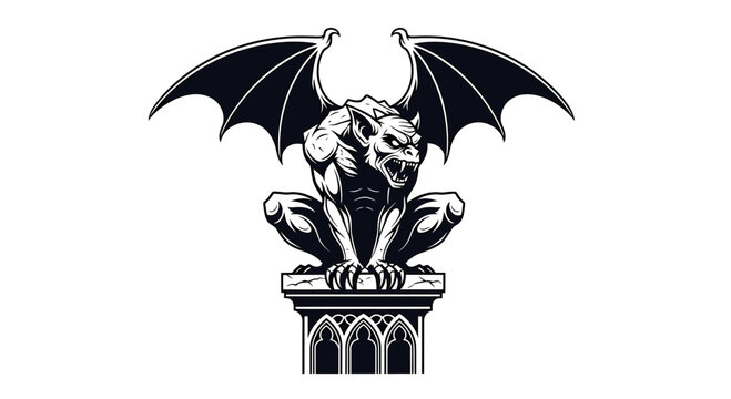Gargoyle Statue Vector Illustration on Gothic Pedestal