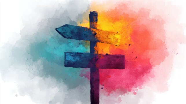 Strategic decision making artwork management leadership concept watercolor design abstract directional sign inspiring vision