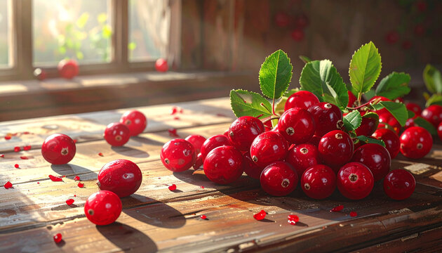 Fresh cranberries on wooden table