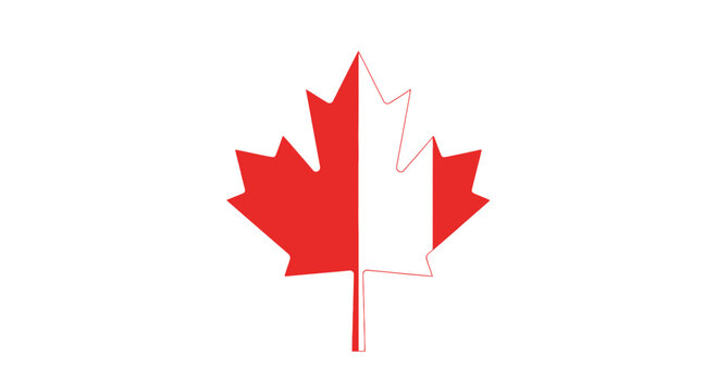 Canadian Maple Leaf Flag Symbol - Half Red, Half White Outline