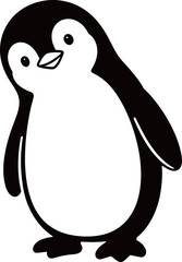 Simple black and white illustration of a cartoon penguin standing upright © Mariah